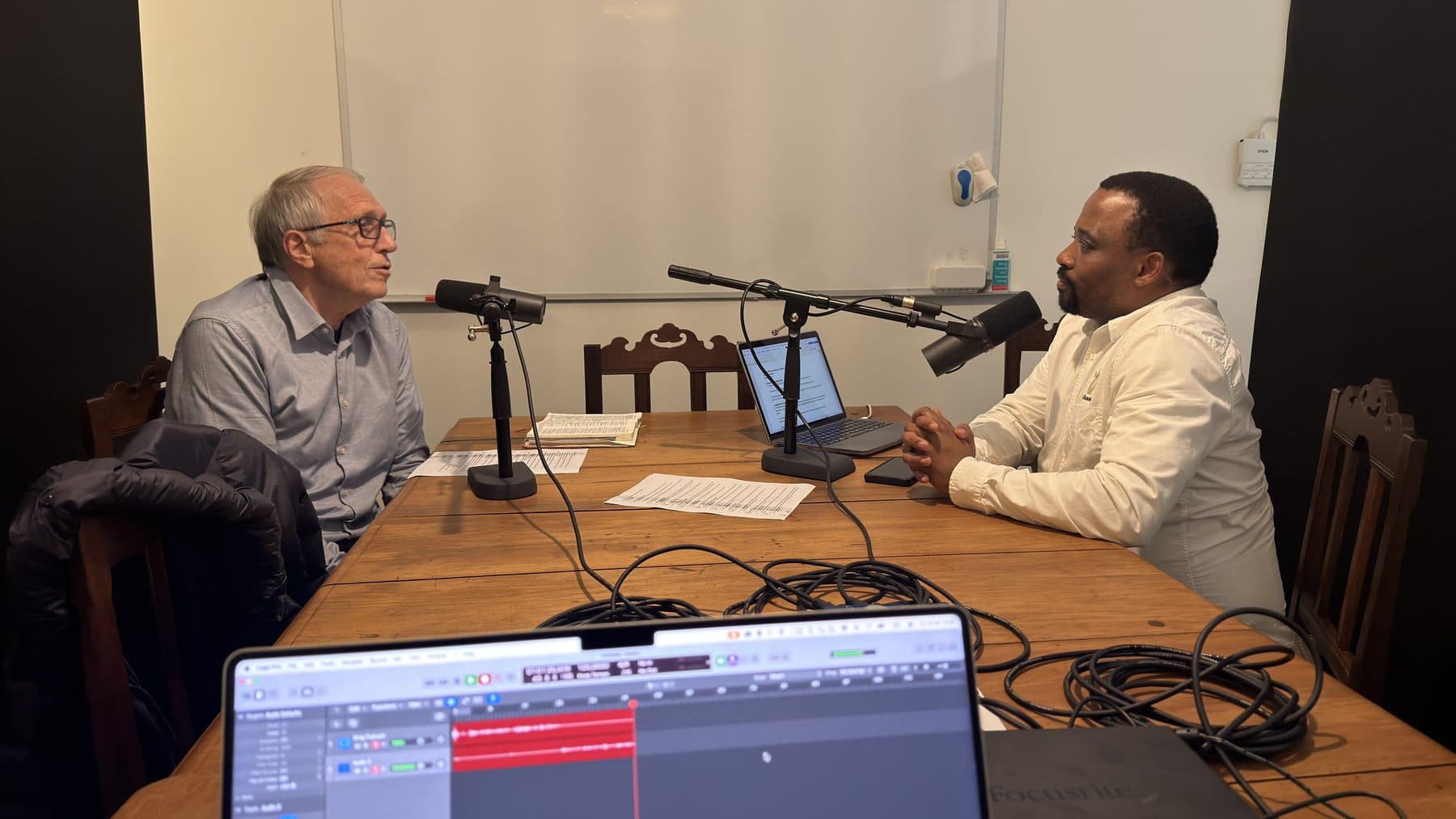 A podcast recording session in progress