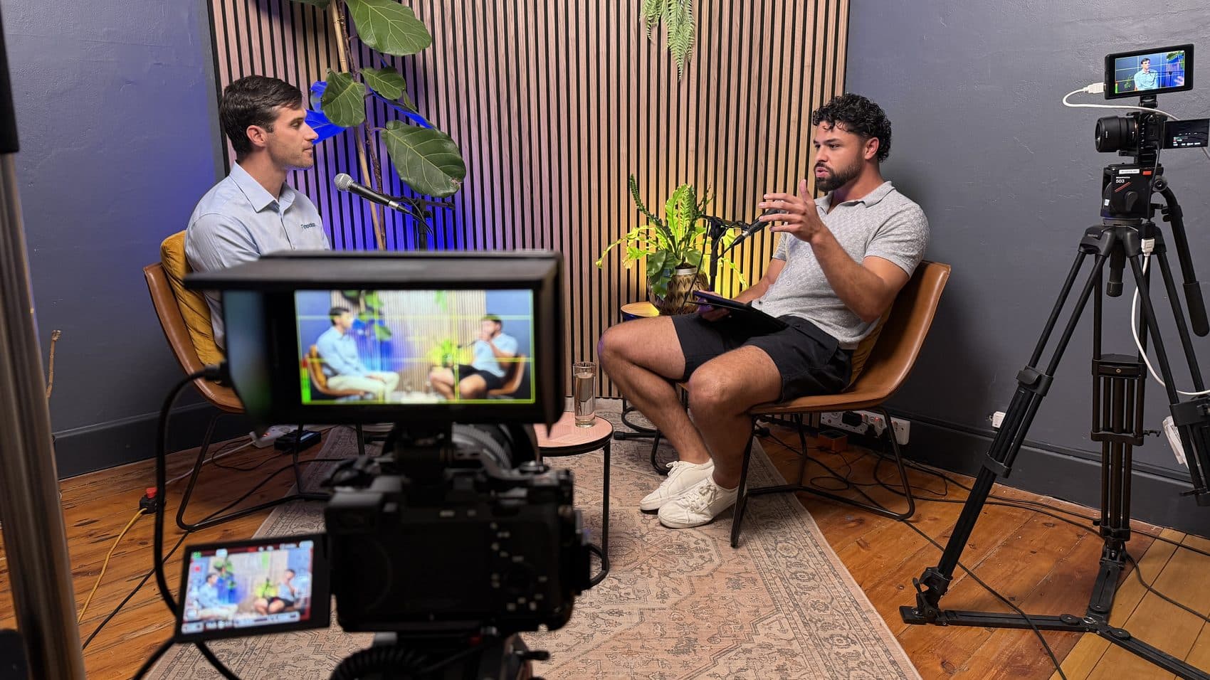 Multi-camera studio interview in progress