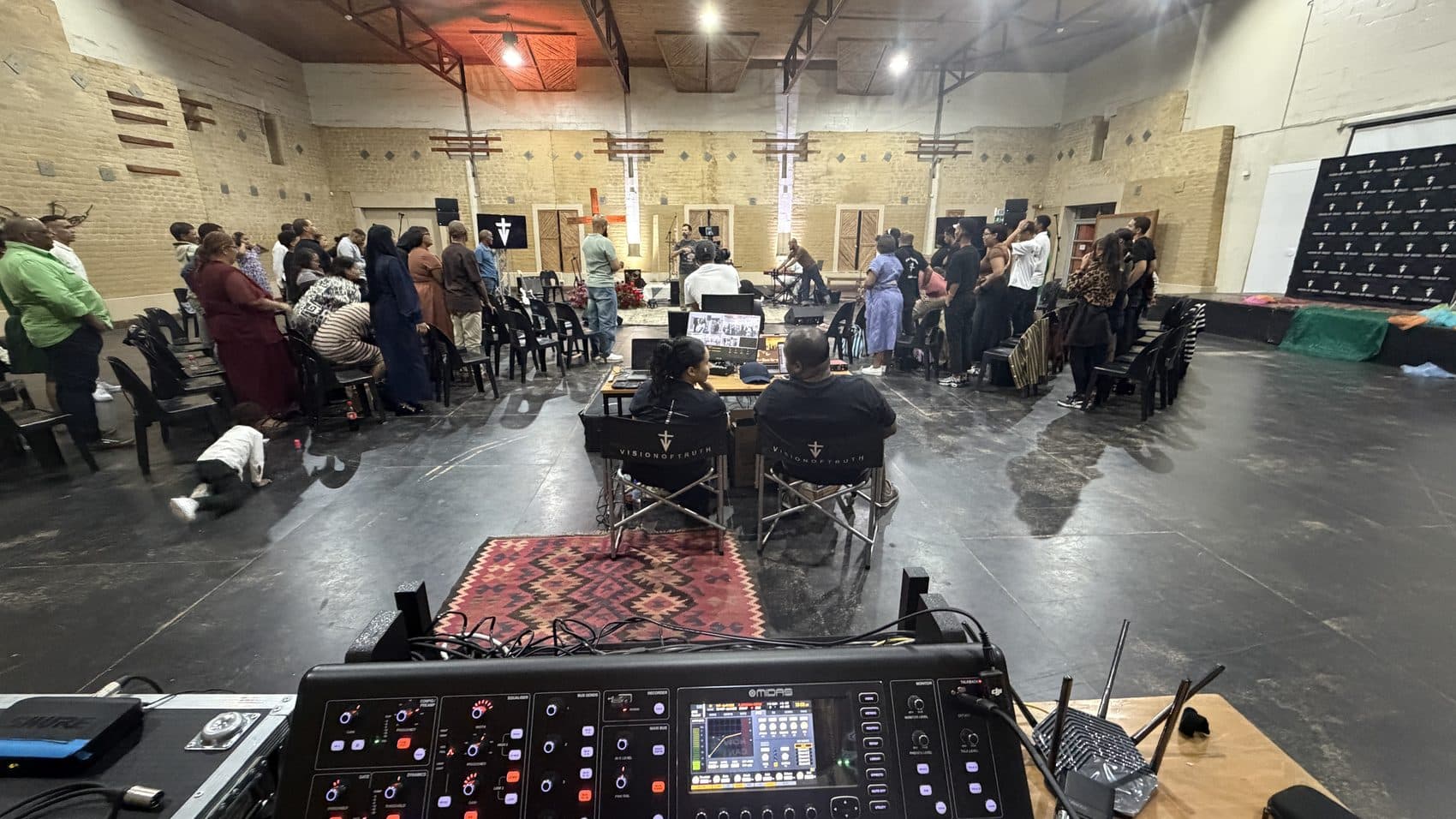 Live production setup in a large hall